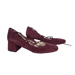 Karl Lagerfeld Charlie Heels 9 Burgundy Red Lace Up Suede Square Toe Pumps